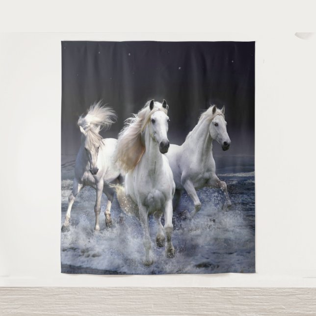 Horses running  throw pillow tapestry (Front)