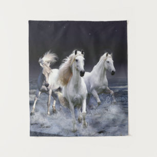 Horses running  throw pillow tapestry