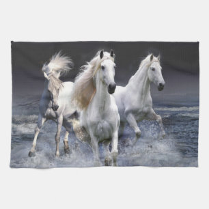 Horses running  throw pillow tea towel