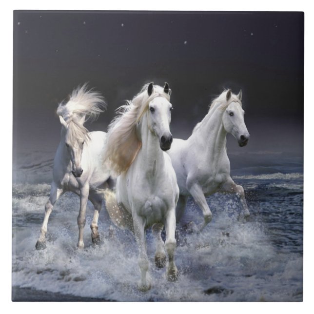 Horses running  throw pillow tile (Front)