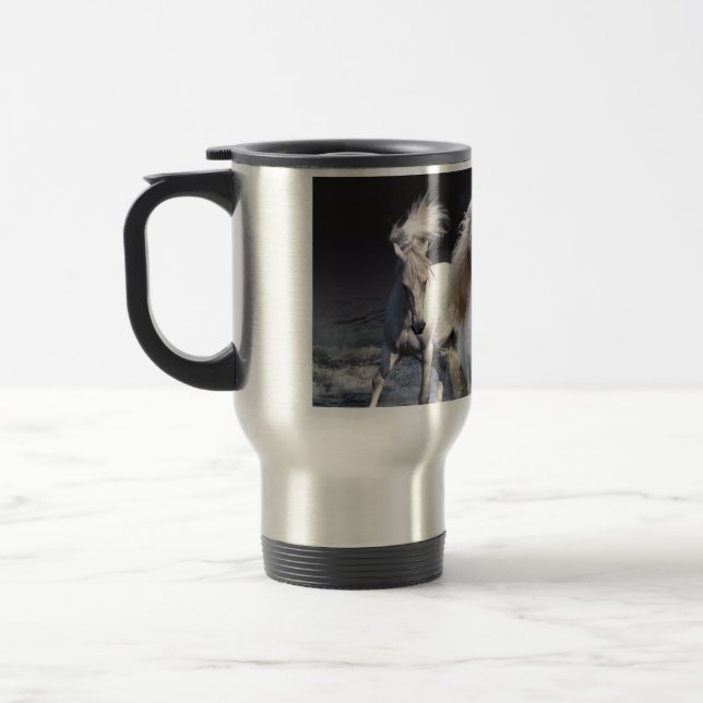 Horses running  throw pillow travel mug (Left)