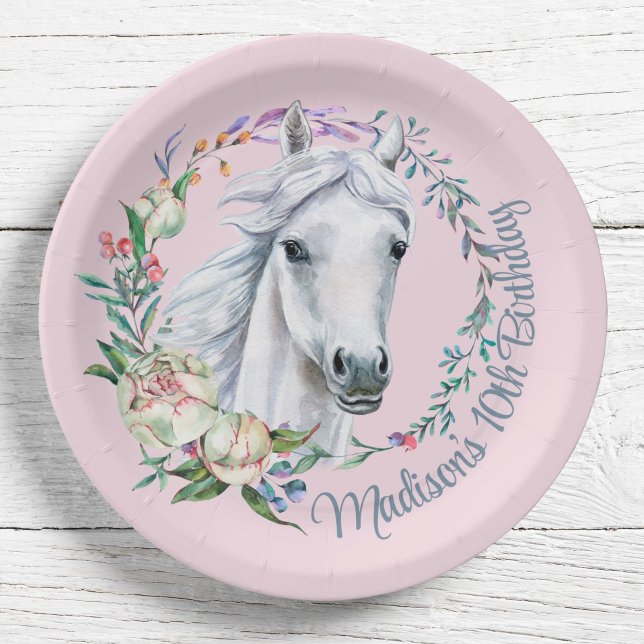 Horses saddle up cowgirl birthday personalised paper plate (Creator Uploaded)