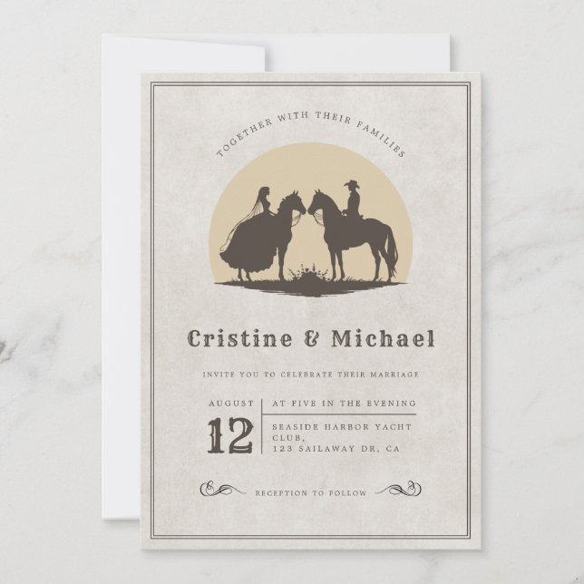 horses silhouette Cowboy wedding Invitation (Front)