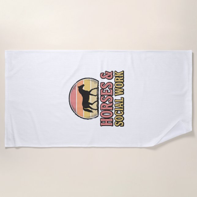 Horses & Social Work Retro Sunset Vector Design_1 Beach Towel (Front)