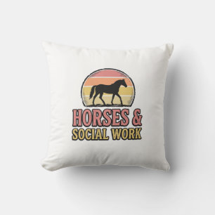 Horses & Social Work Retro Sunset Vector Design_1 Cushion