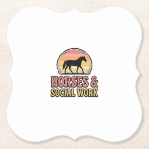 Horses & Social Work Retro Sunset Vector Design_1 Paper Coaster