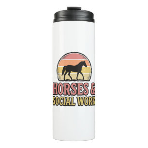 Horses & Social Work Retro Sunset Vector Design_1 Thermal Tumbler
