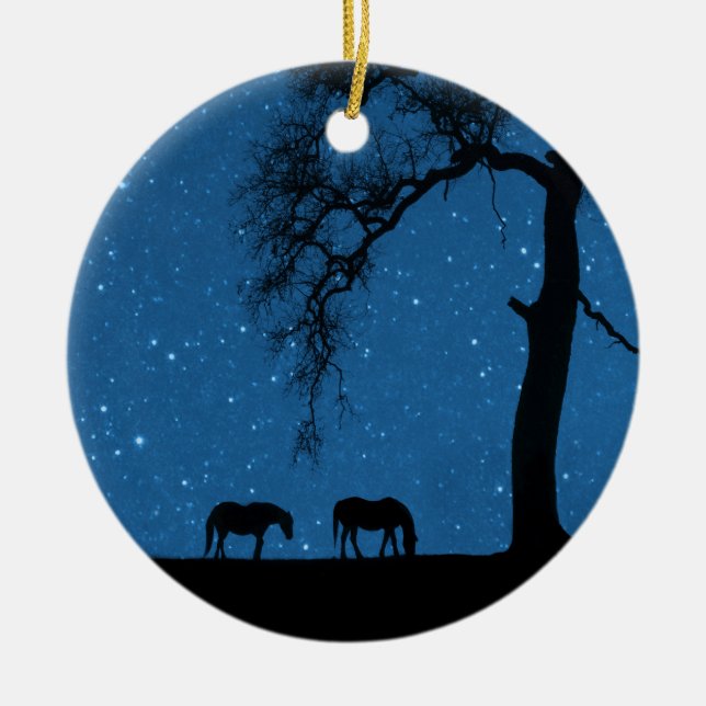 Horses Starry Night Chrustmas Ceramic Tree Decoration (Front)