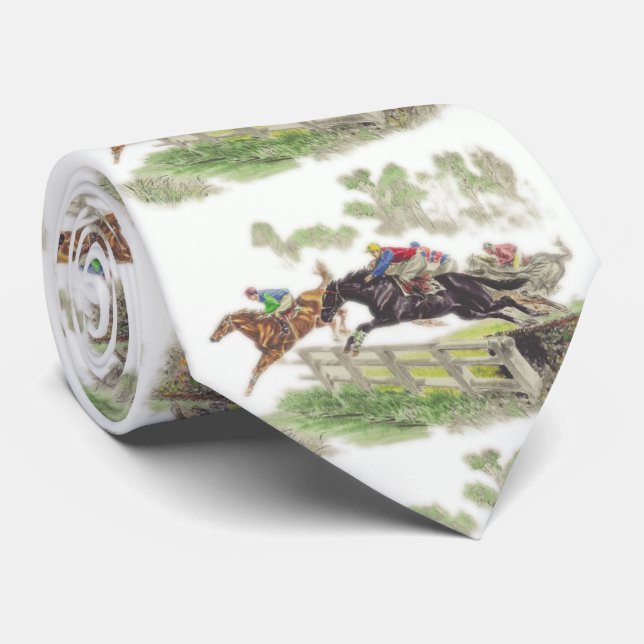 Horses Steeplechase Jumping  Print Necktie (Rolled)