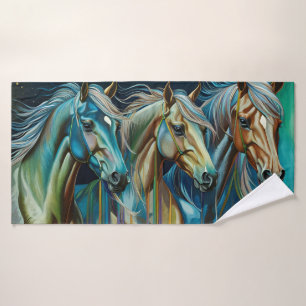 Horses Teal Bath Towel Set