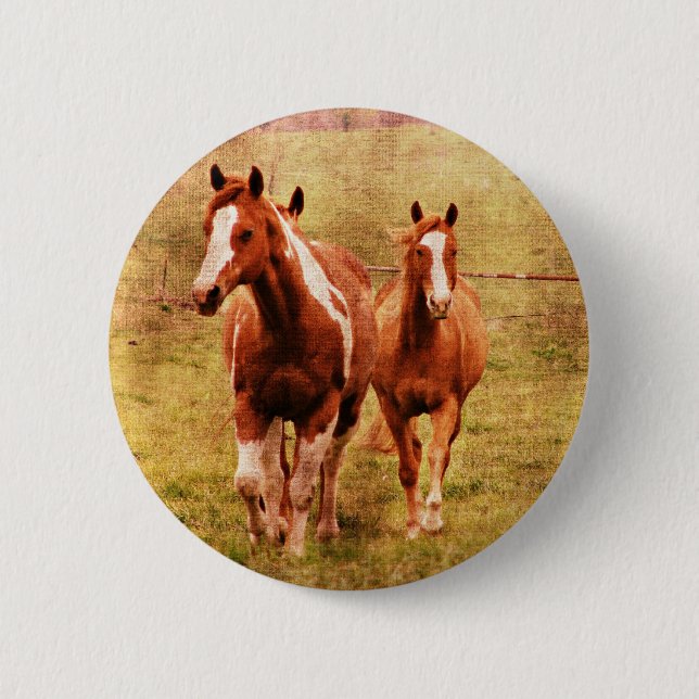 Horses Trotting 6 Cm Round Badge (Front)