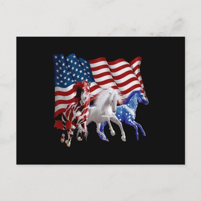 Horses Usa American Flag Horse Holiday Postcard (Front)