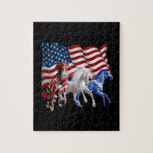 Horses Usa American Flag Horse Jigsaw Puzzle