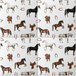 Horses Watercolor Horseshoe Horse Saddles Tile