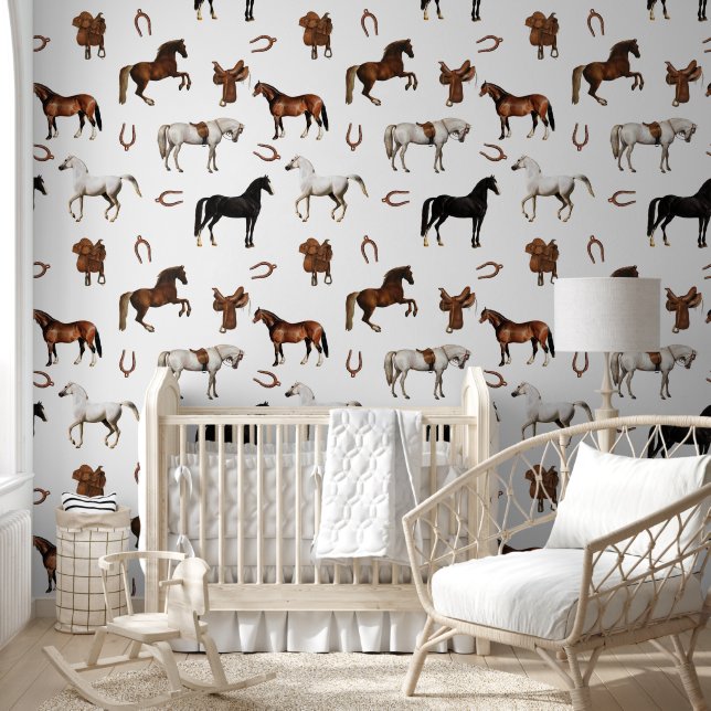 Horses Watercolor Horseshoe Horse Saddles Wallpaper (Kids)