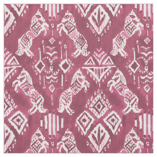 HORSES WHO KNEW Red Ikat Boho Tribal Pattern Fabric