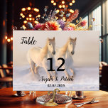 Horses Winter Wedding Table Number Card<br><div class="desc">Wedding table number card featuring two horses running happily in the snow. Beautiful for a winter wedding celebration for horse lovers.</div>