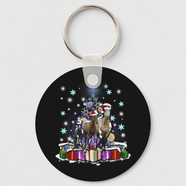 Horses with Christmas Styles Key Ring (Front)