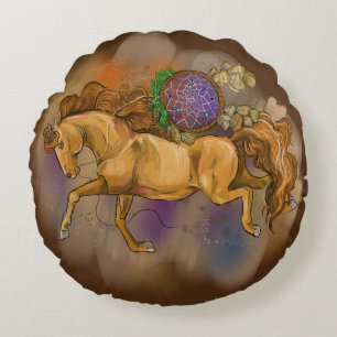Horses with Dreamcatchers Round Cushion