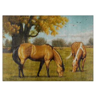 Horses with Fall Colours Glass Cutting Board