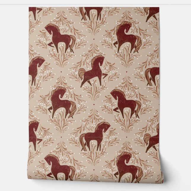 Horses with floral elements wallpaper (Unrolling)