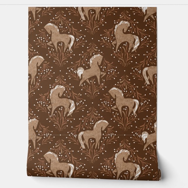 Horses with floral elements wallpaper (Unrolling)