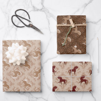 Horses with floral elements wrapping paper sheet