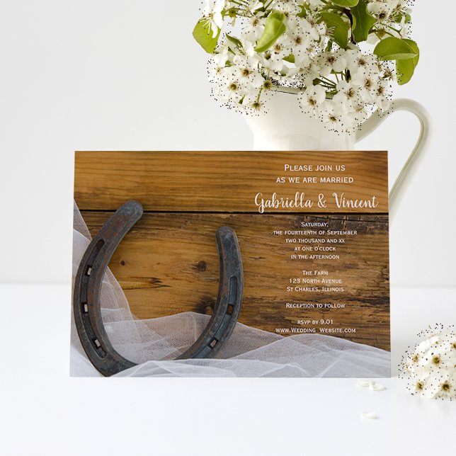 Horseshoe and Bridal Veil Country Barn Wedding Invitation (Creator Uploaded)