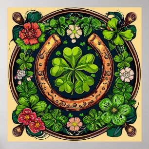 Horseshoe and clover for good luck poster