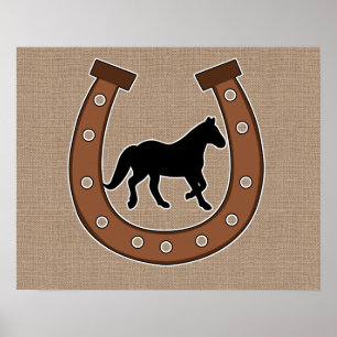 Horseshoe and Horse Faux Burlap Poster