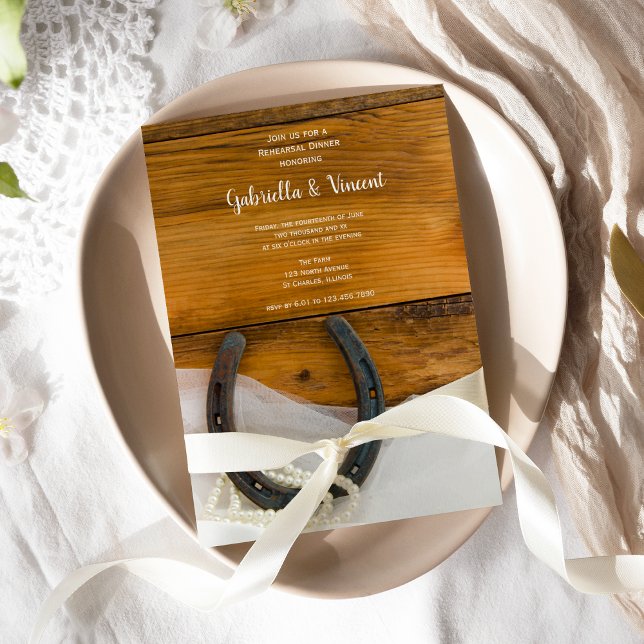 Horseshoe and Pearls Country Barn Rehearsal Dinner Invitation (Creator Uploaded)