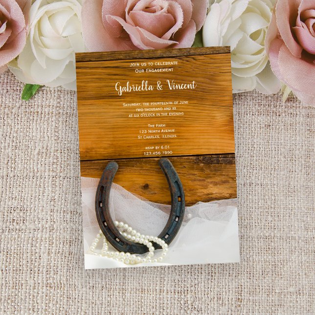 Horseshoe and Pearls Country Engagement Barn Party Invitation (Creator Uploaded)