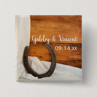 Horseshoe and White Satin Country Barn Wedding 15 Cm Square Badge