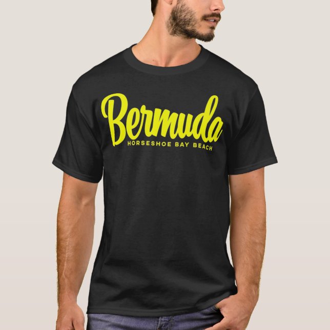 Horseshoe Bay Beach Bermuda yellow text Premium T-Shirt (Front)
