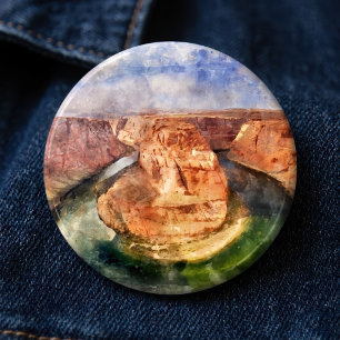 Horseshoe Bend Watercolor Grand Canyon Landscape 6 Cm Round Badge