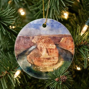 Horseshoe Bend Watercolor Grand Canyon Landscape Ceramic Tree Decoration