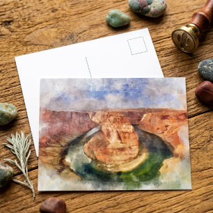 Horseshoe Bend Watercolor Grand Canyon Landscape Postcard