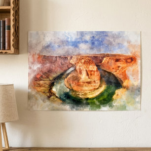 Horseshoe Bend Watercolor Grand Canyon Landscape Poster