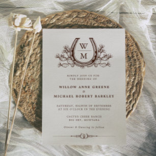 Horseshoe Cactus Western Country Boho Wedding Inv Invitation