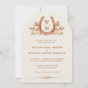 Horseshoe Cactus Western Country Boho Wedding Invitation