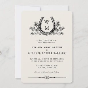 Horseshoe Cactus Western Country Boho Wedding  Invitation