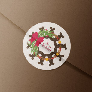 Horseshoe Christmas Wreath Classic Round Sticker