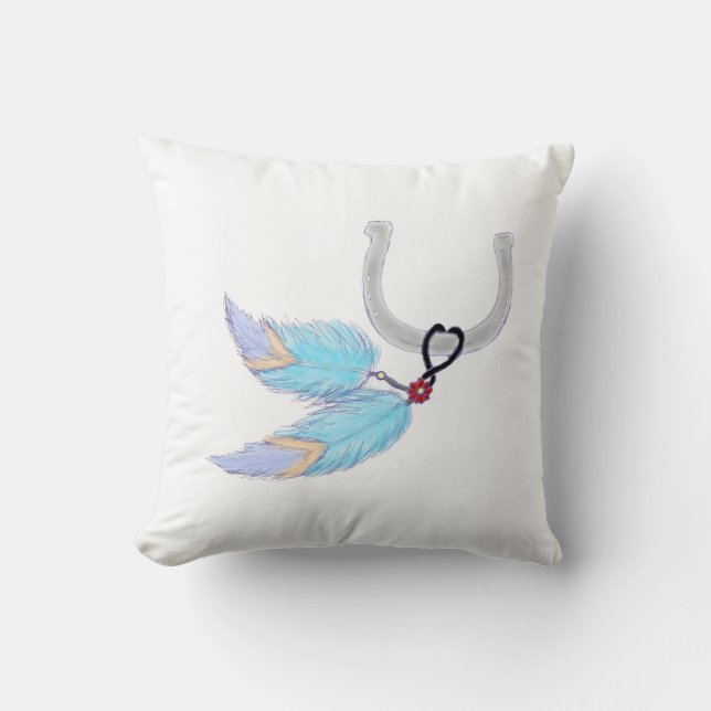 Horseshoe colourful feathers Throw Pillow (Front)