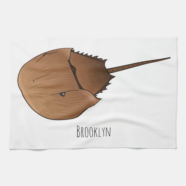 Horseshoe crab cartoon illustration tea towel (Horizontal)