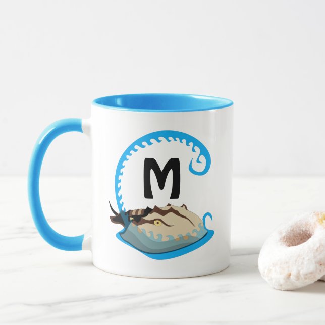 Horseshoe Crab Playing in the Water Monogram Mug (With Donut)