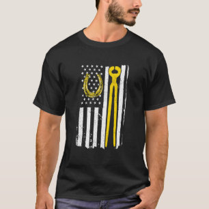 Horseshoe Ferrier Horse  Us Flag American Independ T-Shirt