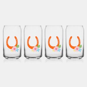 Horseshoe Flowers Colourful Modern Fun Can Glass