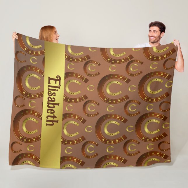 horseshoe, gold brown pattern fleece blanket (In Situ)