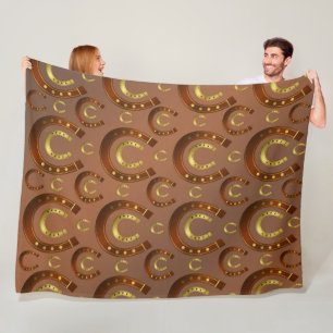 horseshoe, gold brown pattern fleece blanket