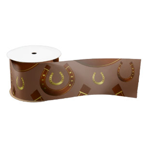 horseshoe, gold brown pattern satin ribbon